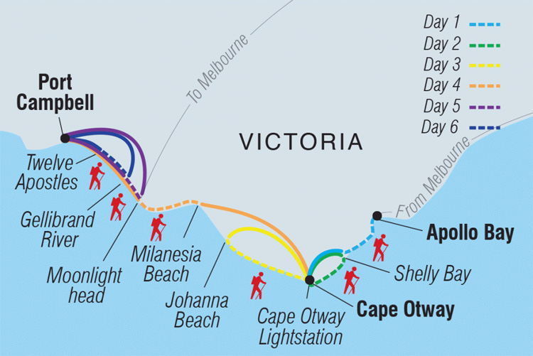 Walk the Great Ocean Road itinerary map - image courtesy of Intrepid Travel.